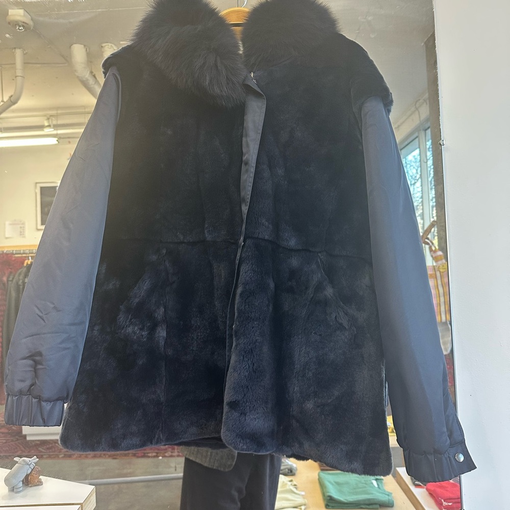 La bete fur detail bomber with fur trimmed hood